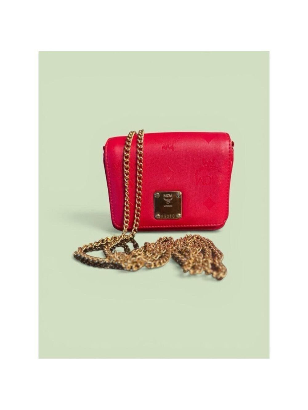 MCM Mini Aren Chain Wallet in Red Visetos
